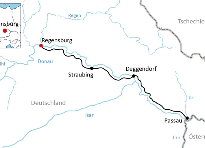 Karte zur Fahrradtour von Regensburg nach Passau